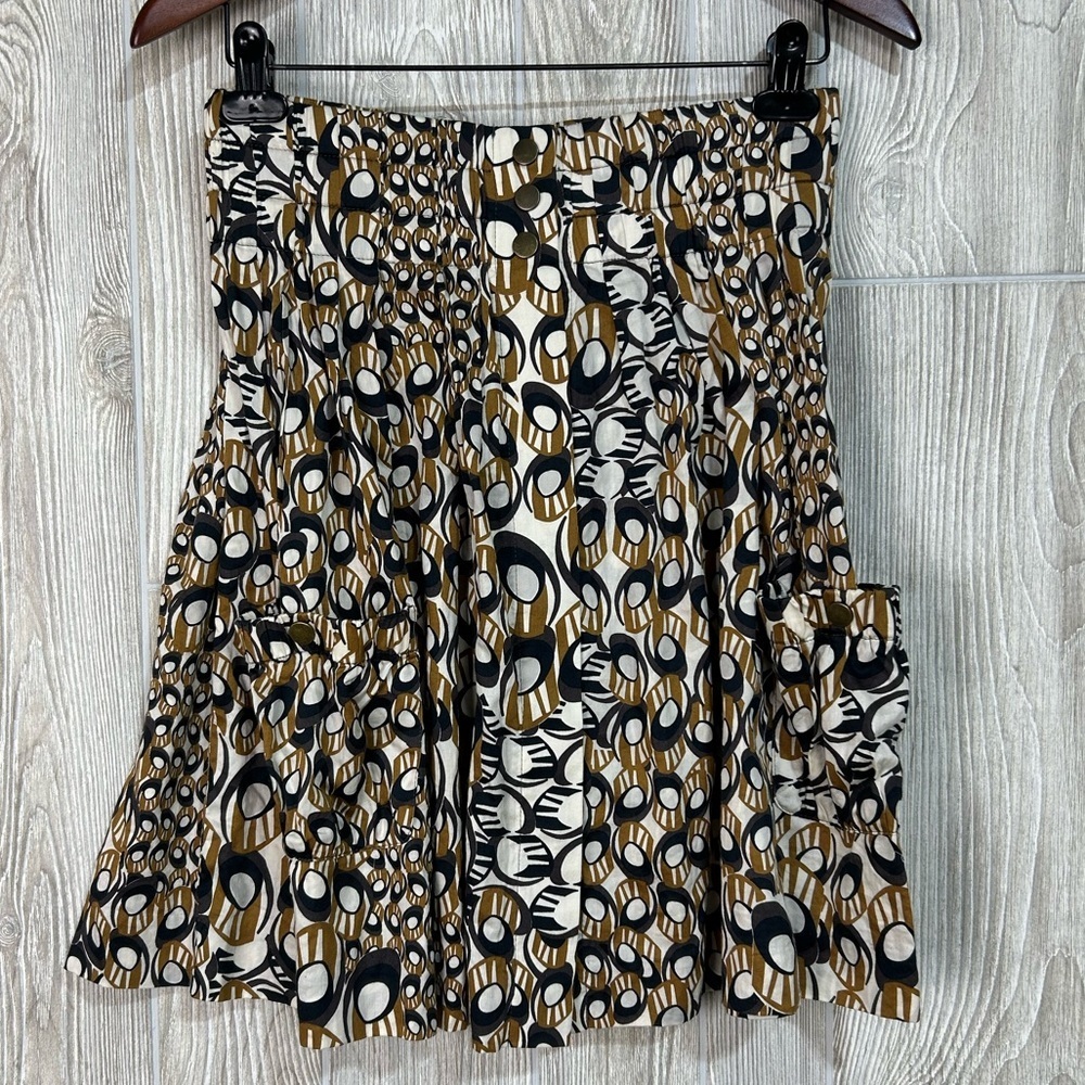 Anthropologie Parameters Abstract Graphic A Line Button Front Skirt Size 6